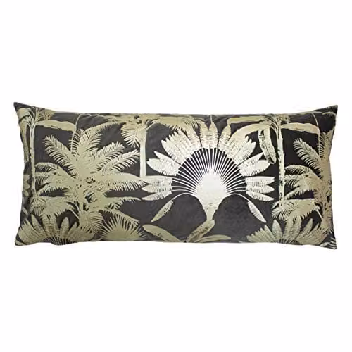 Paoletti Malaysian Palm Foil Printed Velvet Cushion in Brown and Beige, W/H: 70 x 33 cm – 1
