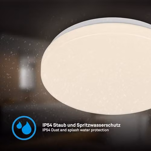 Briloner LED Bathroom Ceiling Light, Warm White, IP54, White, W/D/H: 27 x 27 x 6.5 cm – 5