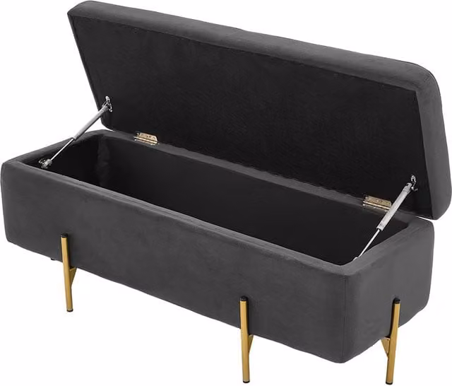 Livingandhome Grey Fabric Upholstered Storage Bench with Gold Metal Legs