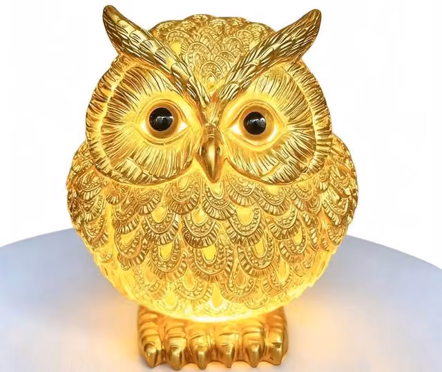 Quipulse Owl Resin Craft Ornament Lamp in Gold, Large