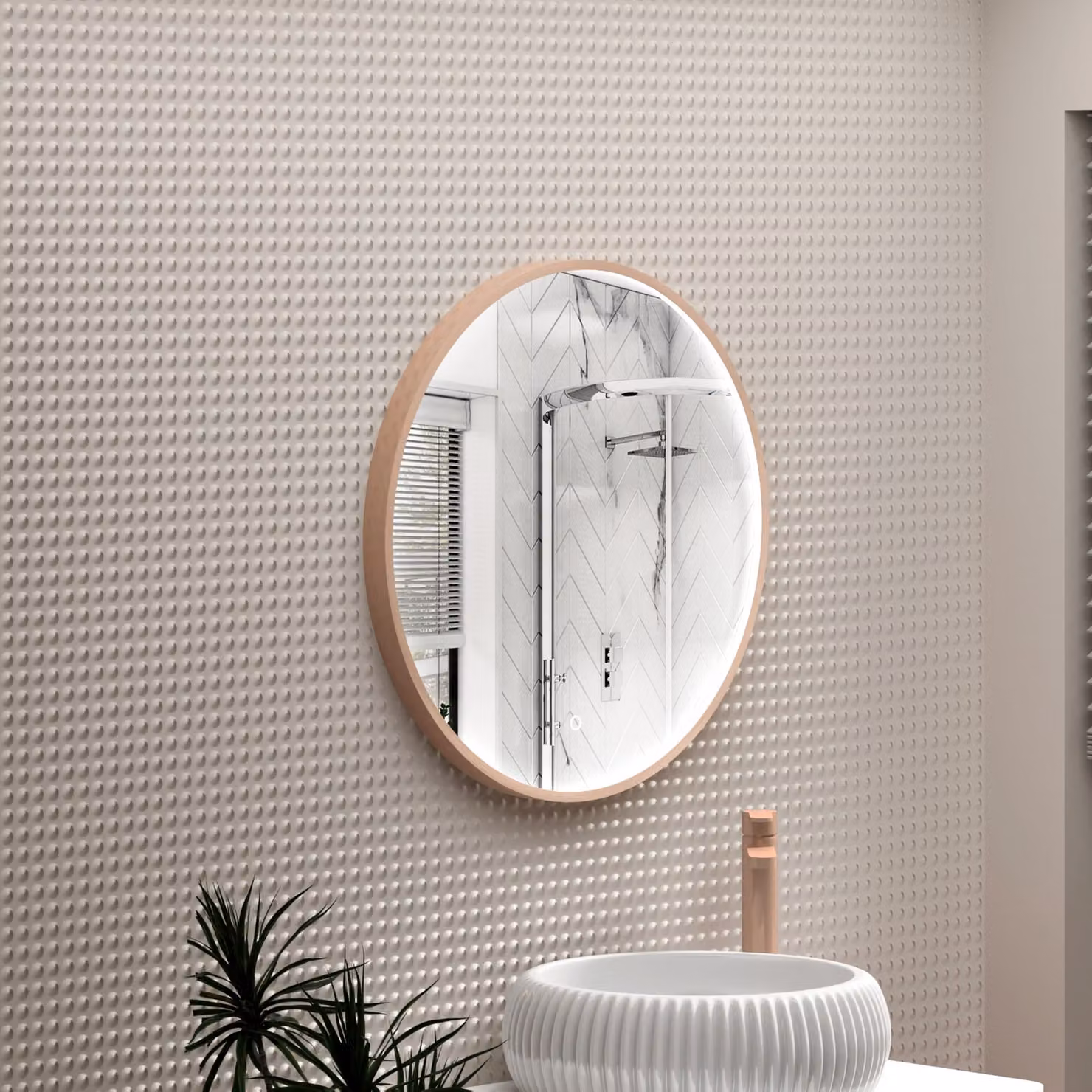 Royal Bathrooms Luxor Round LED Mirror in Brushed Bronze with Touch Sensor and Demister Pad, W: 60 cm, H: 60 cm