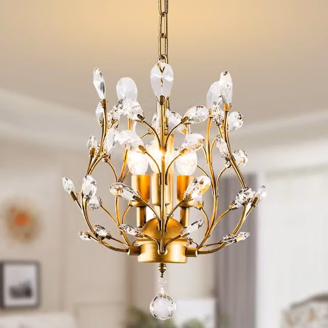 Garwarm 3-Light K9 Crystal Chandelier in Gold/Brass for Hallway, Living Room or Bedroom – 1