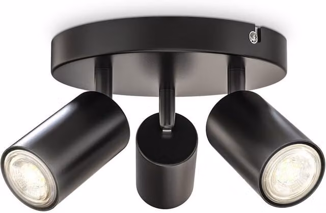 B.K.Licht Black Metal Ceiling Spotlight with 3 Adjustable GU10 Sockets