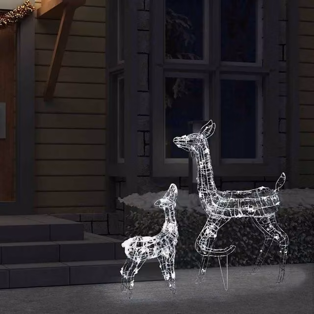 Berkfield Home White Acrylic Reindeer Family Christmas Decoration with 160 Cold White LEDs – 1