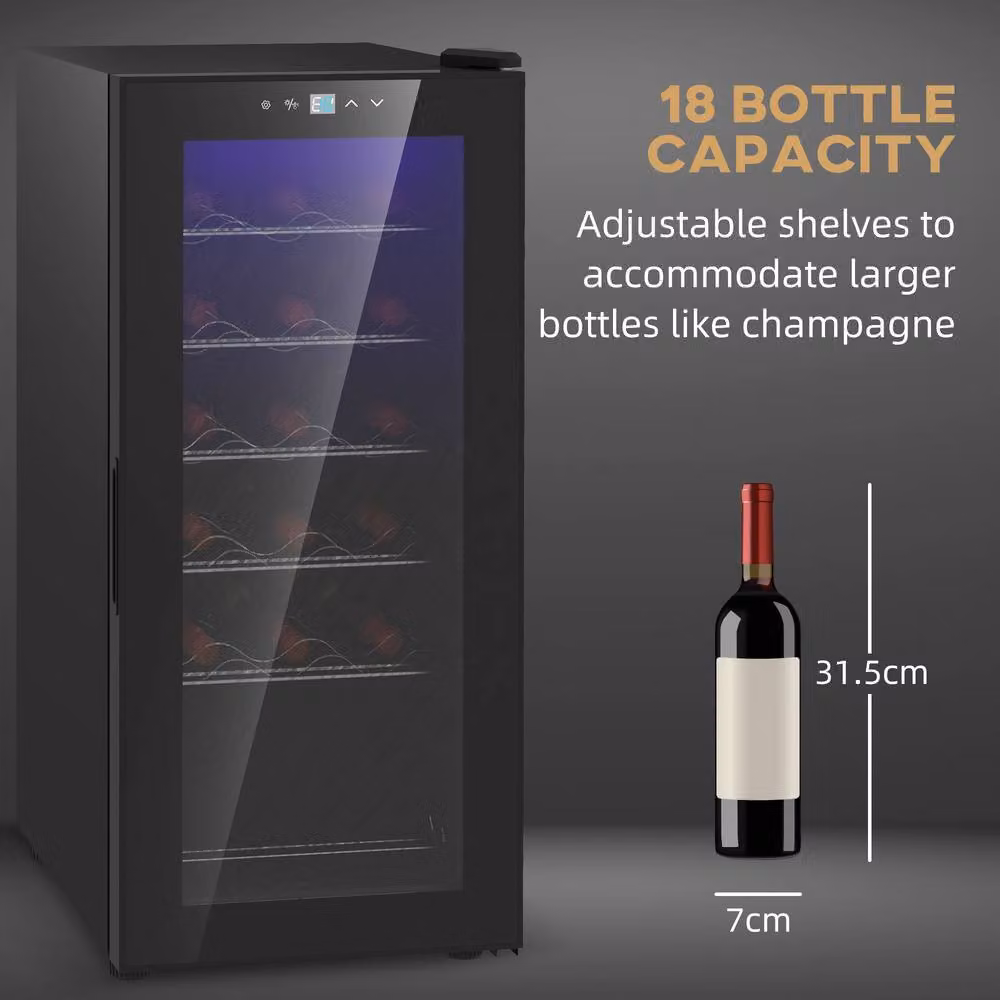 HOMCOM 50L Freestanding Wine Cooler in Black with LED Interior Light and 18 Bottle Capacity – 3