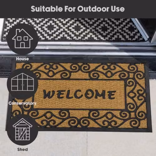 JVL Woven Coir Tuffscrape Doormat with Scroll Pattern in Beige, W: 45 cm, D: 75 cm – 6
