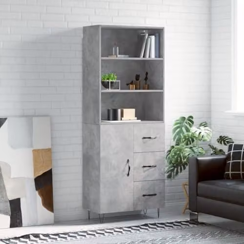 vidaXL Industrial Highboard in Concrete Grey with Hinged Doors and Internal Shelves, W/D/H: 69.5 x 34 x 180 cm – 2