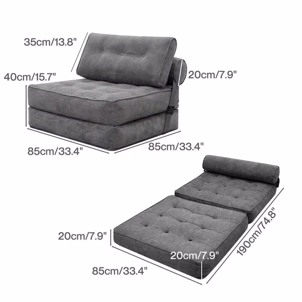 Levede Convertible Foldable Floor Mattress Sofa Bed with Lumbar Pillow in Grey – 3