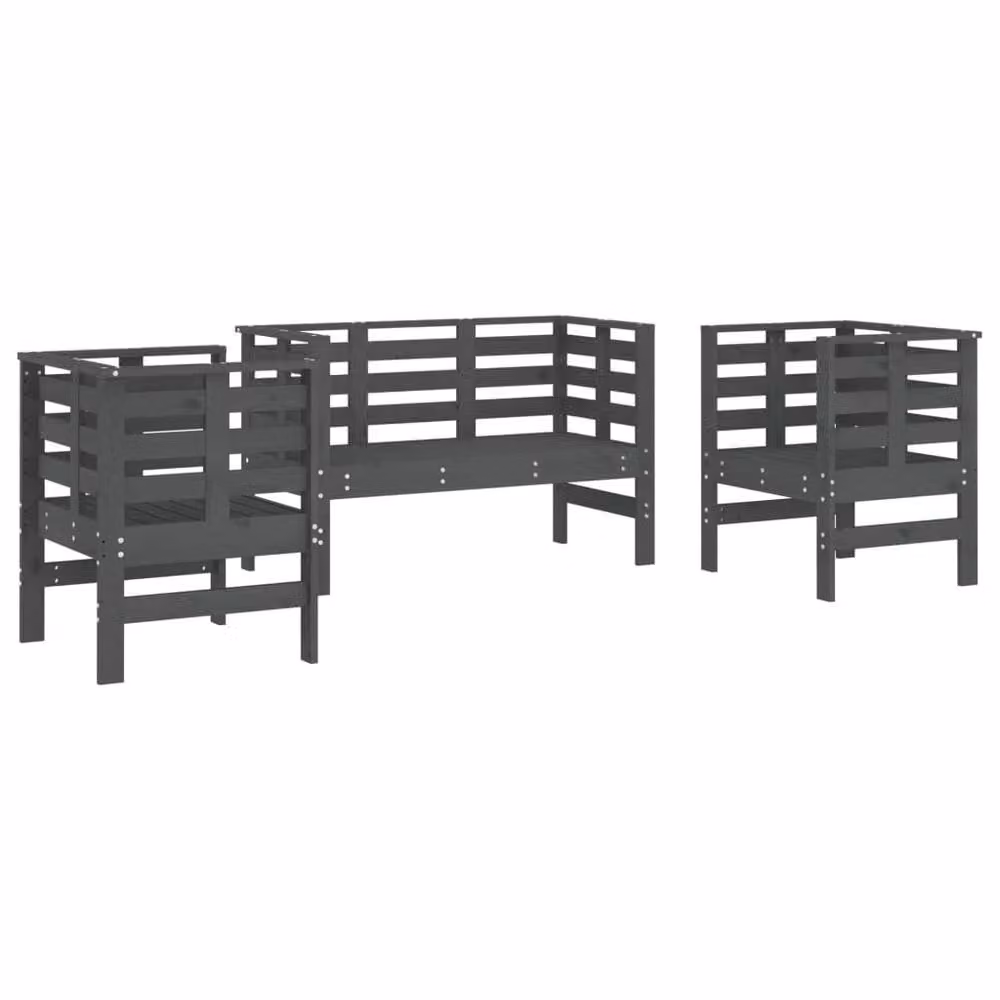 Berkfield Home Beautiful 3 Piece Grey Solid Pine Wood Garden Lounge Set with Cushions – 2