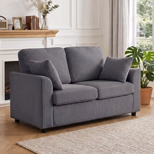 HOMCOM 2 Seater Corduroy Upholstered Sofa in Dark Grey