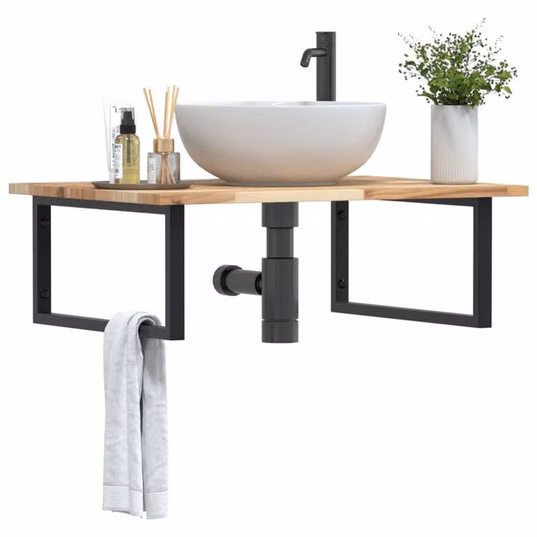 Berkfield Home Wall Mounted Basin Shelf in Brown Acacia Wood and Steel