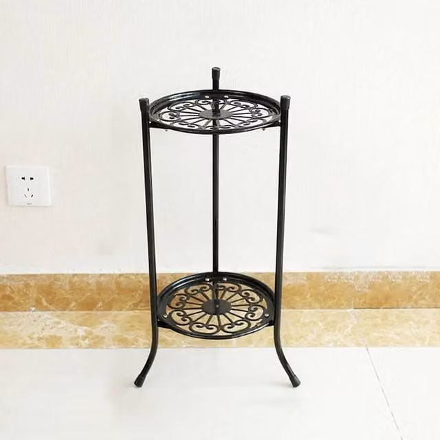 KORVIXA Vintage 2 Tier Metal Plant Stand in Matt Black