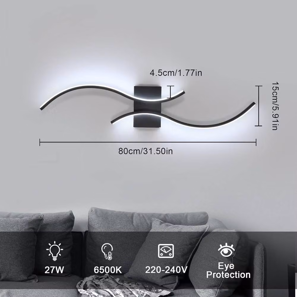 Goeco Modern LED Wall Light, Black, 27W, 6500K Cool White, W: 80 cm – 2