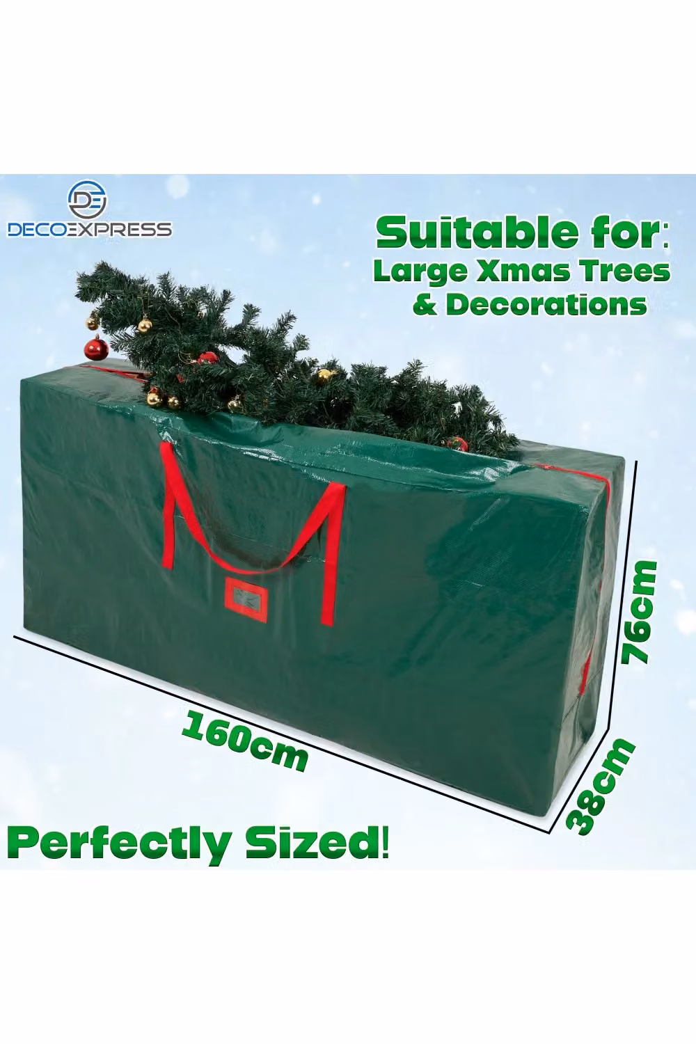Deco Express Christmas Tree Storage Bag in Green, W/D/H: 160 x 38 x 76 cm – 7