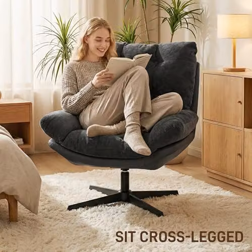 HOMCOM Modern Chenille Swivel Lounge Chair with Ottoman, Grey – 5
