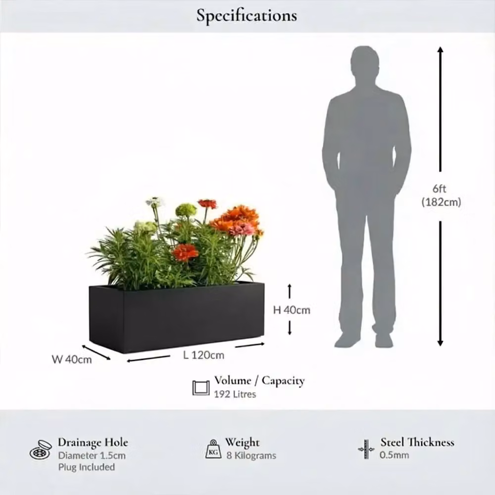 Access Garden Products Matte Black Galvanised Steel Trough Planter, W: 120 cm, D: 40 cm – 2