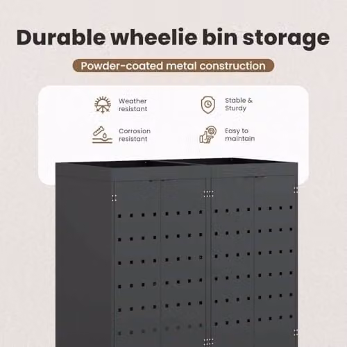vidaXL Wheelie Bin Storage for 2 Bins, Anthracite, W/D/H: 136 x 77.5 x 121.5 cm – 3