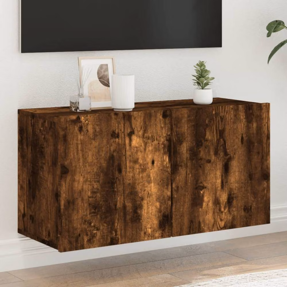 Berkfield Home Wall-mounted Smoked Oak TV Cabinet in Brown, W/D/H: 80 x 30 x 41 cm – 2