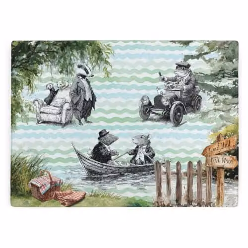 Purely Home Wind in the Willows Glass Worktop Protector and Kitchen Chopping Board, Multicolour/Green, Rectangular