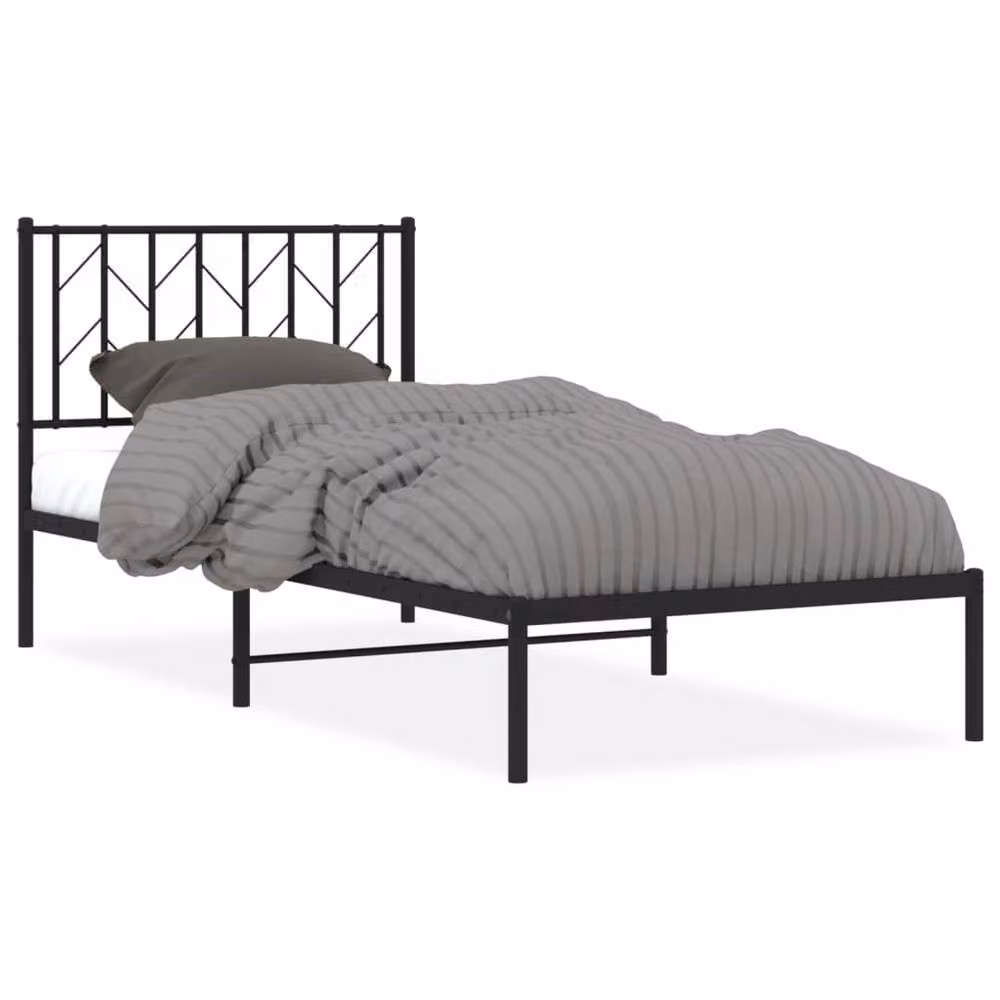 Berkfield Home Metal Bed Frame with Headboard, Black, W/D/H: 90 x 190 cm – 2