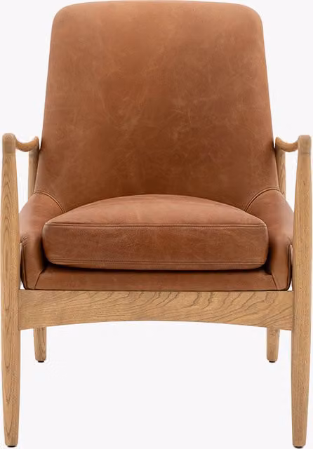 Perch & Parrow Dandy Mid-Century Armchair in Brown Leather with Solid Oak Wood Frame