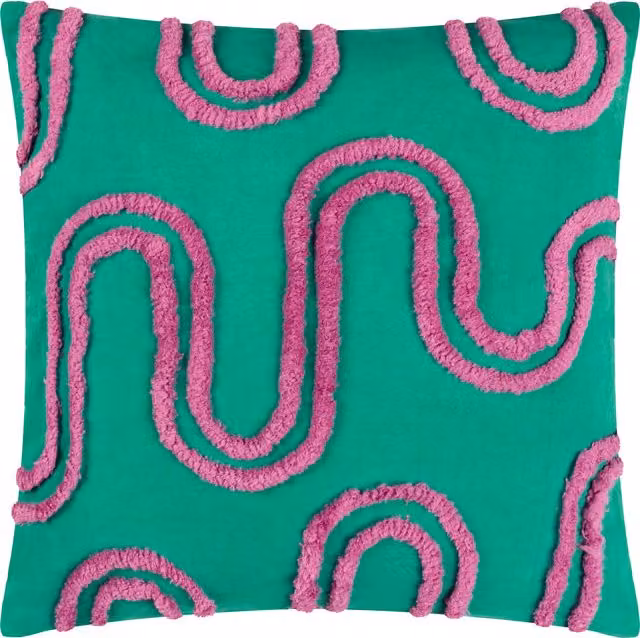 Archie Tufted Square Cushion in Turquoise, Purple and Green with Polyester and Feather Filling