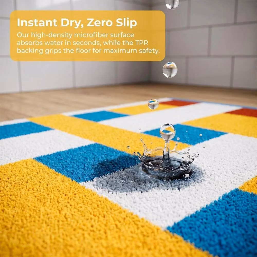 FLAVORA Non-Slip Microfibre Bath Mat in Multicolour with Graphic Design – 2