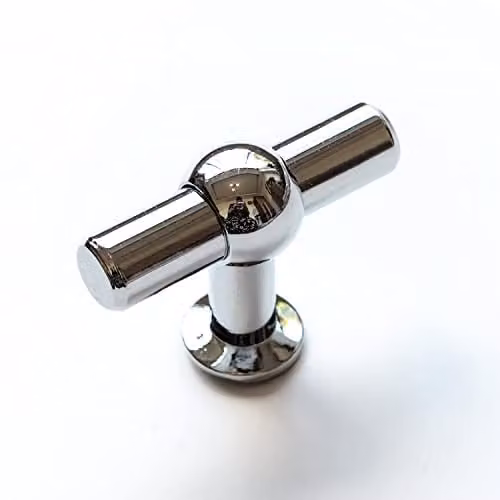 Polished Chrome T-Bar Pull Handle in Silver Zinc and Steel