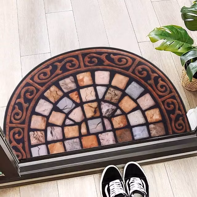 NESTLUNE Round Slate-Effect Outdoor Door Mat in Grey and Multicolour, Diameter: 100 cm – 1