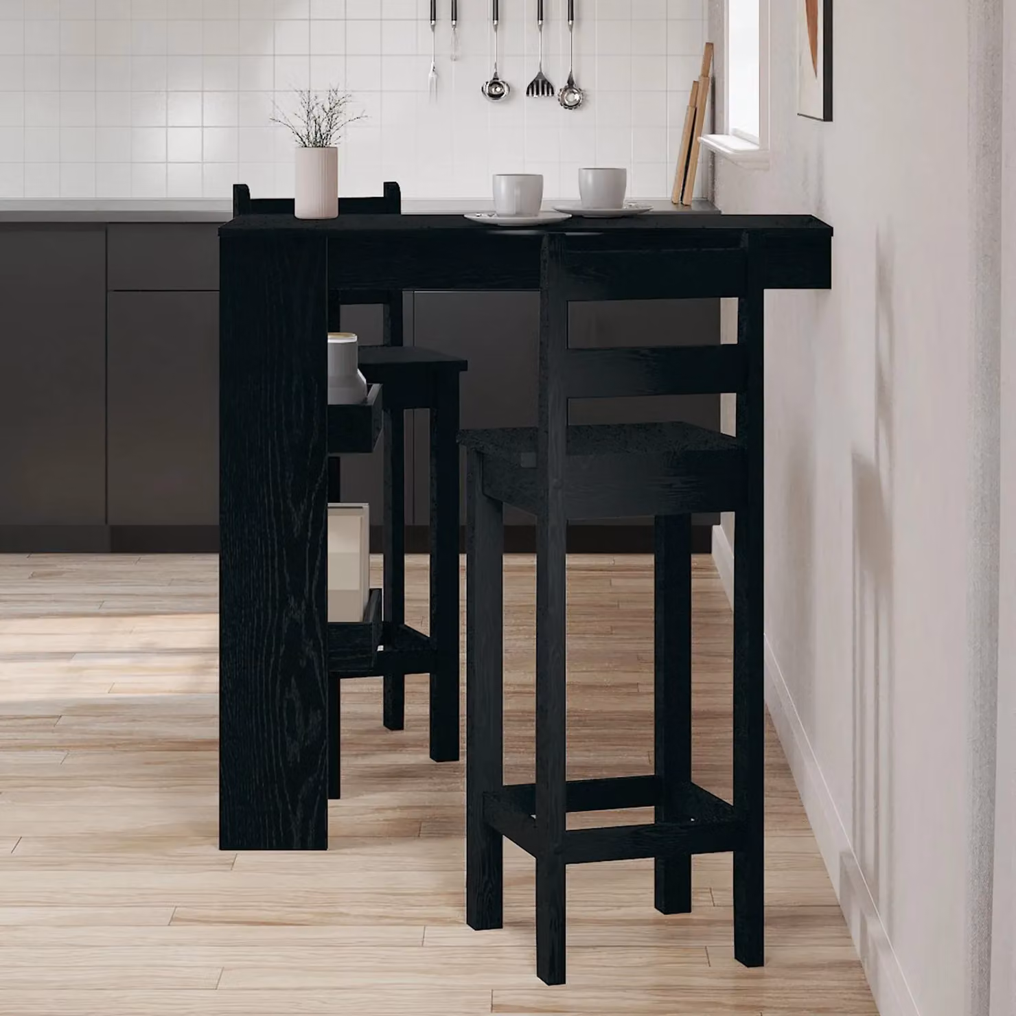 Berkfield Home Black Oak Drop Leaf Wall Bar Table, W/D/H: 102 x 55 x 103.5 cm – 4