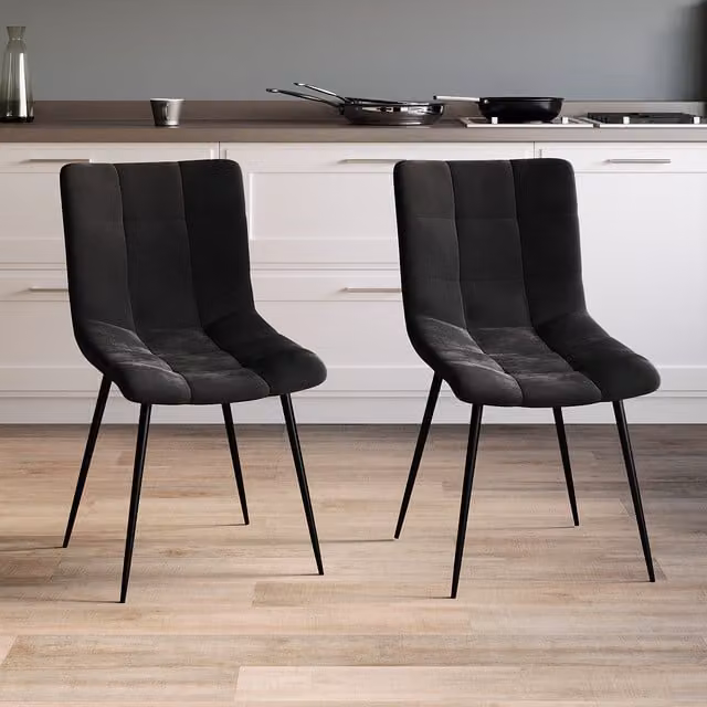 Vida Designs Set of 2 Modern Black Velvet Dining Chairs