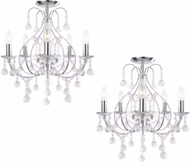 First Choice Lighting Sapparia Set of 2 Dimmable Crystal Flush Ceiling Lights in Chrome