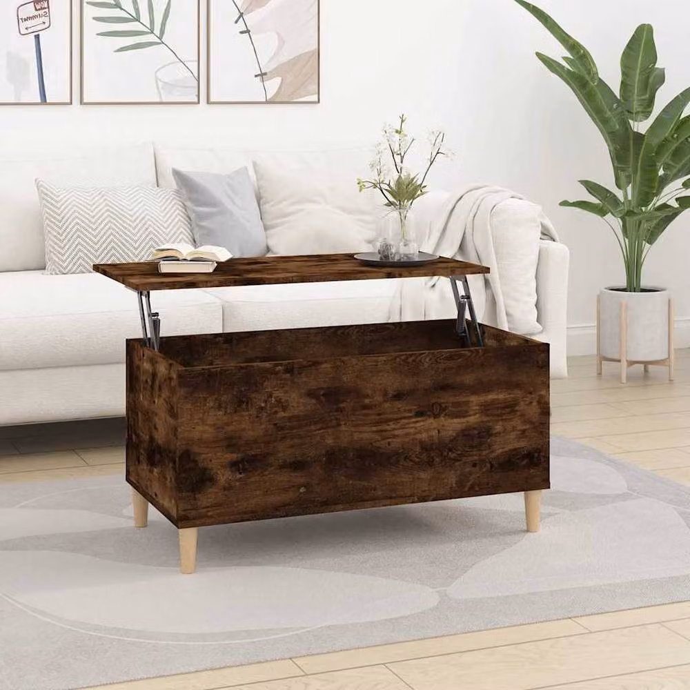 Berkfield Home Smoked Oak Coffee Table in Brown, W/D/H: 90 x 44.5 x 45 cm – 2