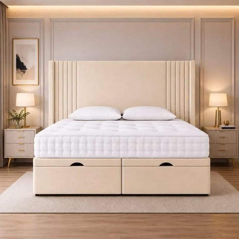 Soft Snooze Beds Oxford Winged Divan Ottoman Bed in Silver, W/D: 180 x 200 cm