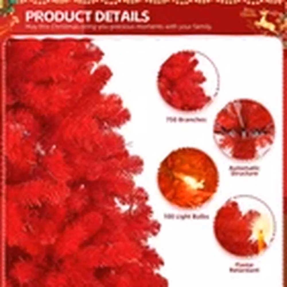 EONLION 6ft Red Christmas Tree with 100 Warm LED Lights and Metal Base – 3