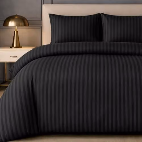 Lazzaro Home Black Satin Stripe Microfibre Double Duvet Cover Set with 2 Pillowcases, W/D/H: 200 x 200 cm and 50 x 75 cm