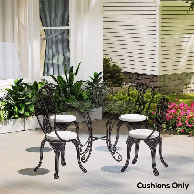 Outsunny Set of Four Round White Foam Bistro Chair Cushions with Outdoor Fabric