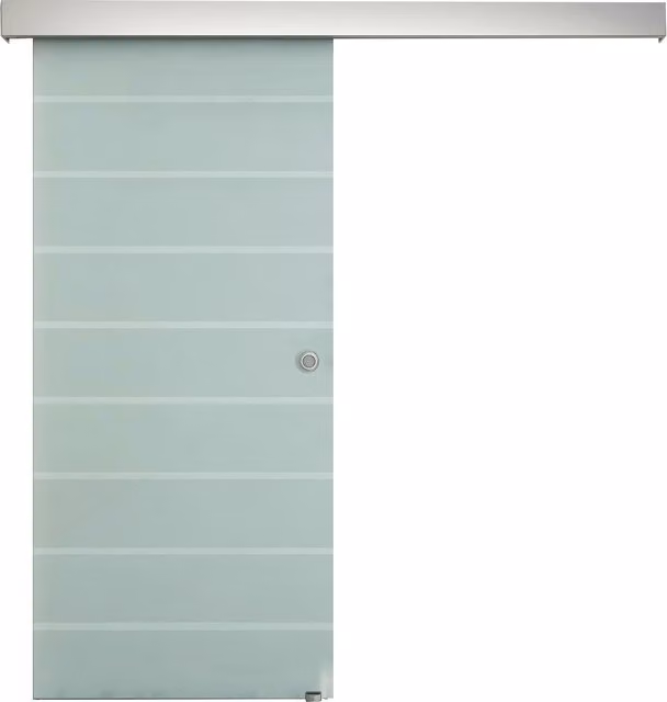 HOMCOM Modern Sliding Barn Door Kit with Frosted Striped Tempered Glass and Aluminium-alloy Rail, H: 205 cm x W: 90 cm x D: 34 cm