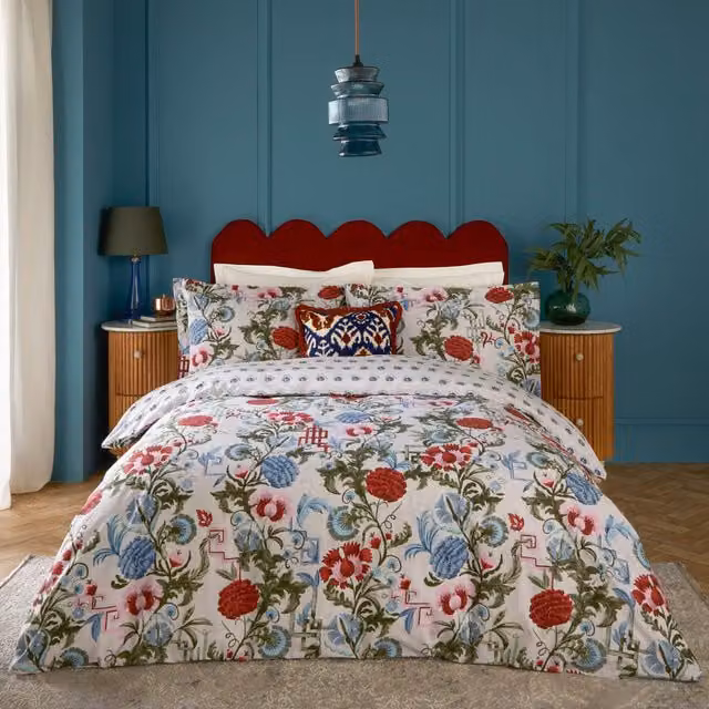 Paoletti Seventy Three Ishana Floral Reversible Cotton Duvet Cover Set, Multicolour, W: 140 cm, H: 200 cm