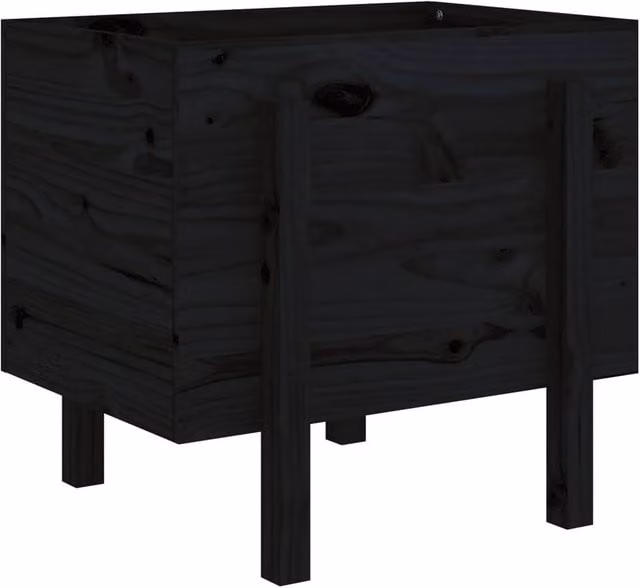 Berkfield Home Black Solid Wood Pine Garden Planter Tub W: 62 cm, D: 50 cm, H: 57 cm