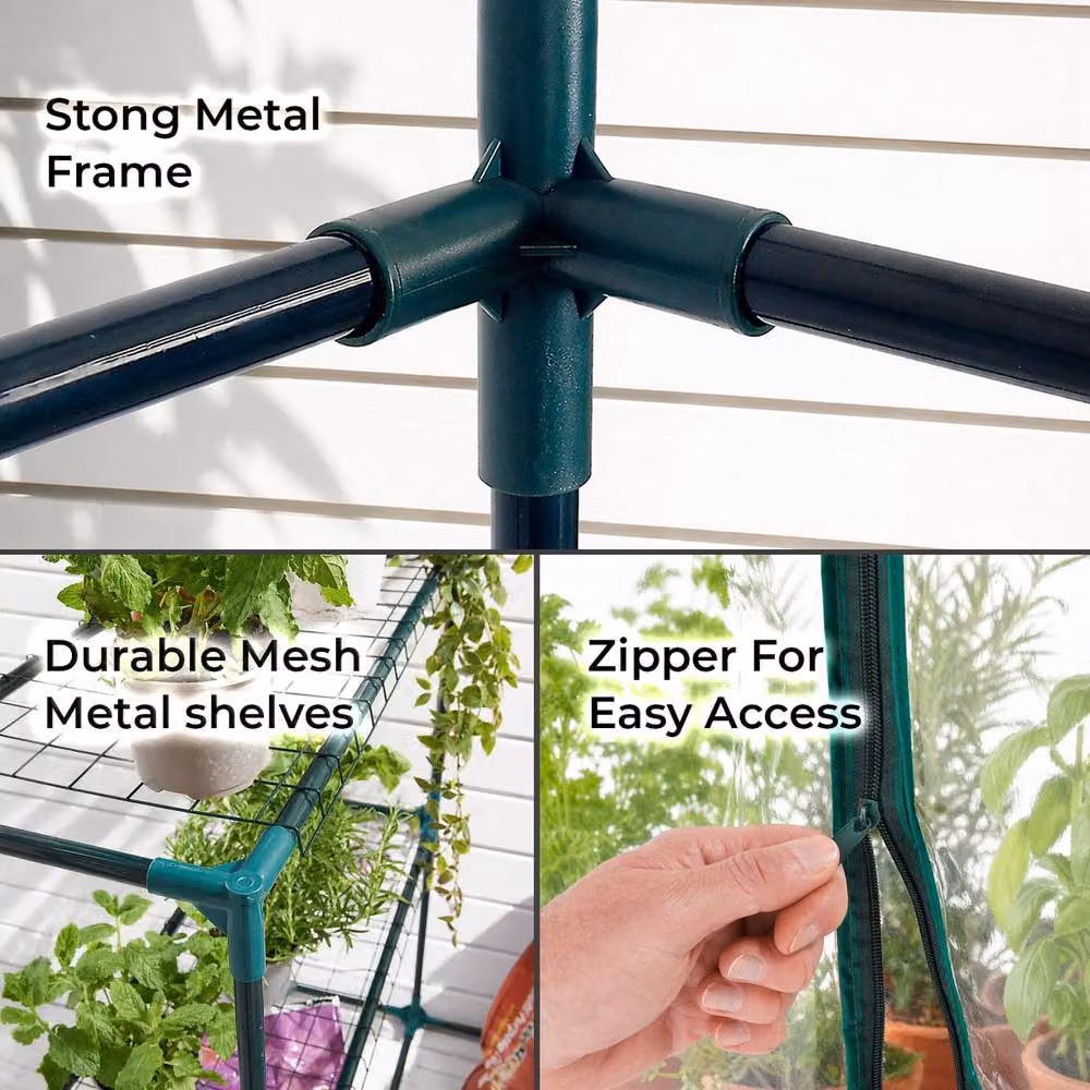 Neo 4 Tier Mini Greenhouse with Galvanised Steel Frame and Transparent PVC Cover, H 193 x W 143 x D 73 cm – 3