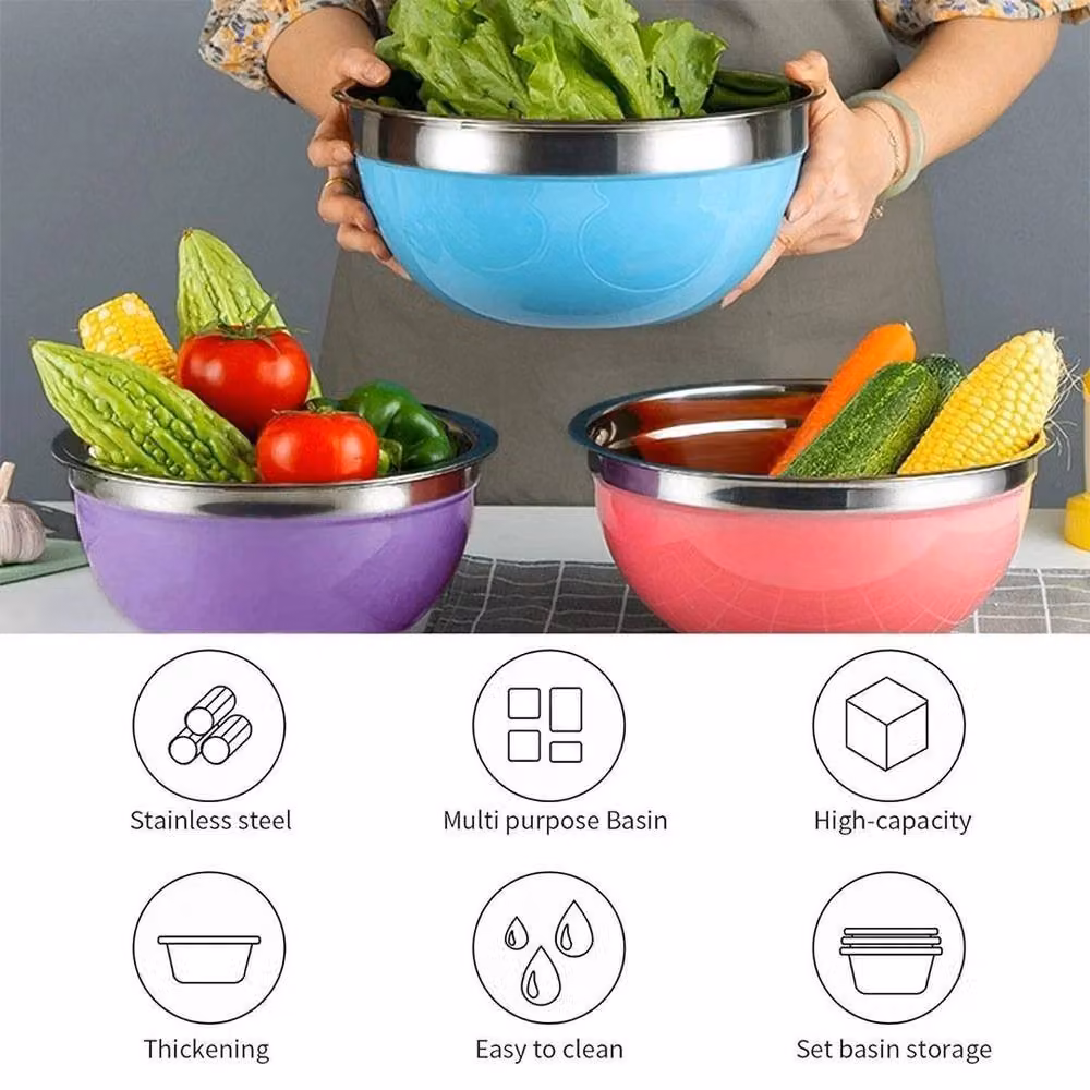 FLAVORA 5-Piece Stainless Steel Round Mixing Bowl Set in Silver and Multicolour – 6