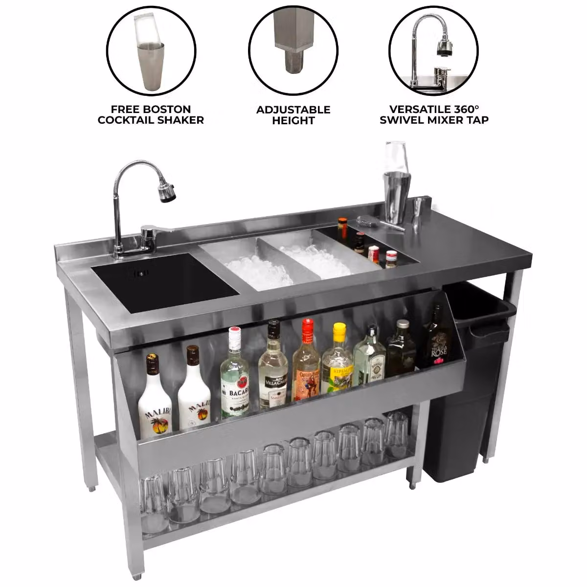 Monstershop Cocktail Bar Station in Silver W/D/H: 80.0 x 135.0 x 42.0 cm – 2