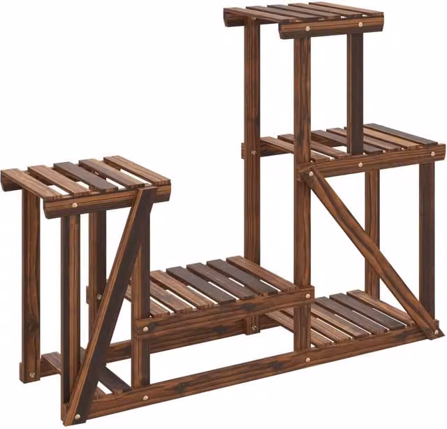 Berkfield Home Retro Wood Flower Stand, Brown, W/D/H: 90 x 25 x 73.5 cm