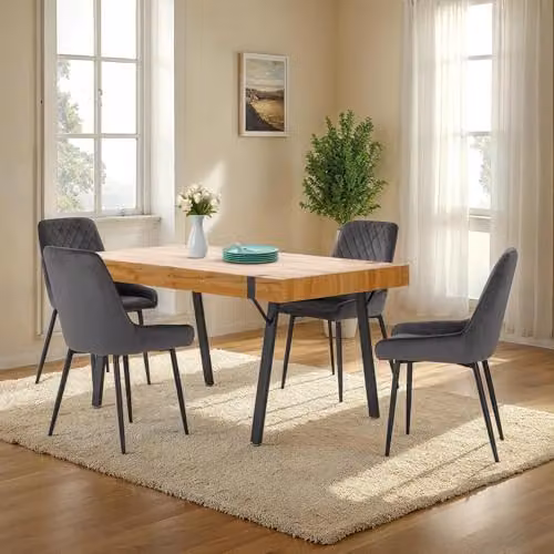 Seconique Treviso Modern Rectangular Dining Table and 4 Grey Chairs Set – 5