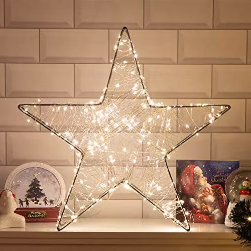 The Christmas Workshop 3D Metal Star Christmas Light with 200 Warm White LEDs, White, W/D/H: 50 x 50 x 8 cm – 2