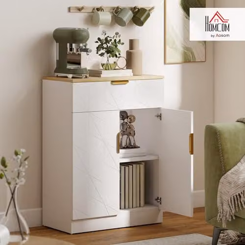 HOMCOM Modern White Geometric Sideboard Storage Cabinet with Drawer, W/D/H: 82 x 32 x 60 cm – 2