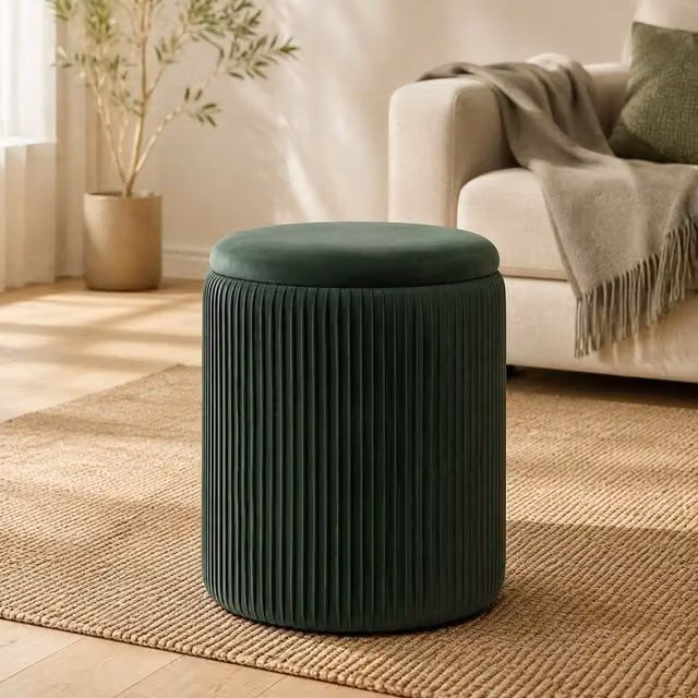 STILVORA Green Velvet Storage Ottoman with Coffee Table Lid