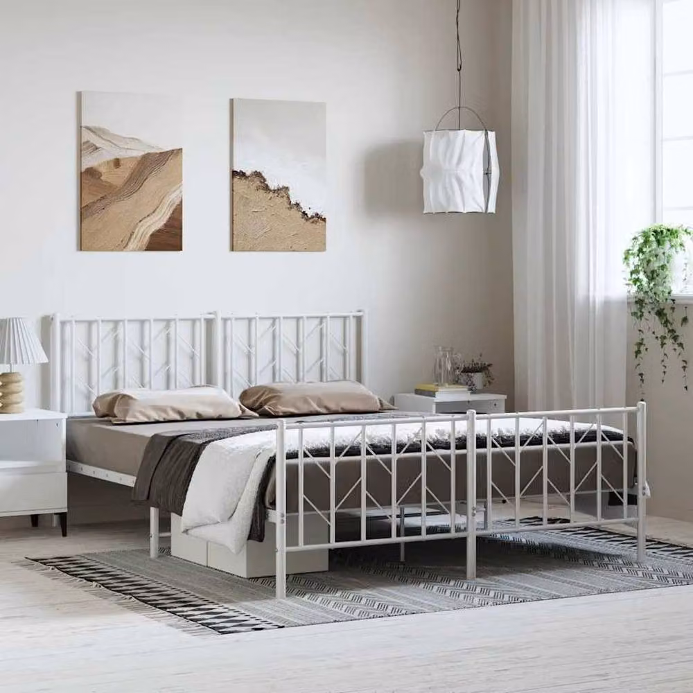 Berkfield Home Metal Bed Frame with Footboard, White, 193 x 203 cm – 2