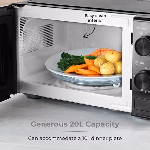 Tower 20 Litre 800W Solo Manual Microwave with Timer and Dial Controls, Black, T24044BLK – 4